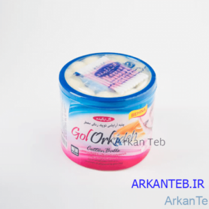 تصویر پنبه توپک قوطی دو نوع رنگی معطر و سفید به همراه گوش پاک کن اشانتیون ( گل ارکیده )