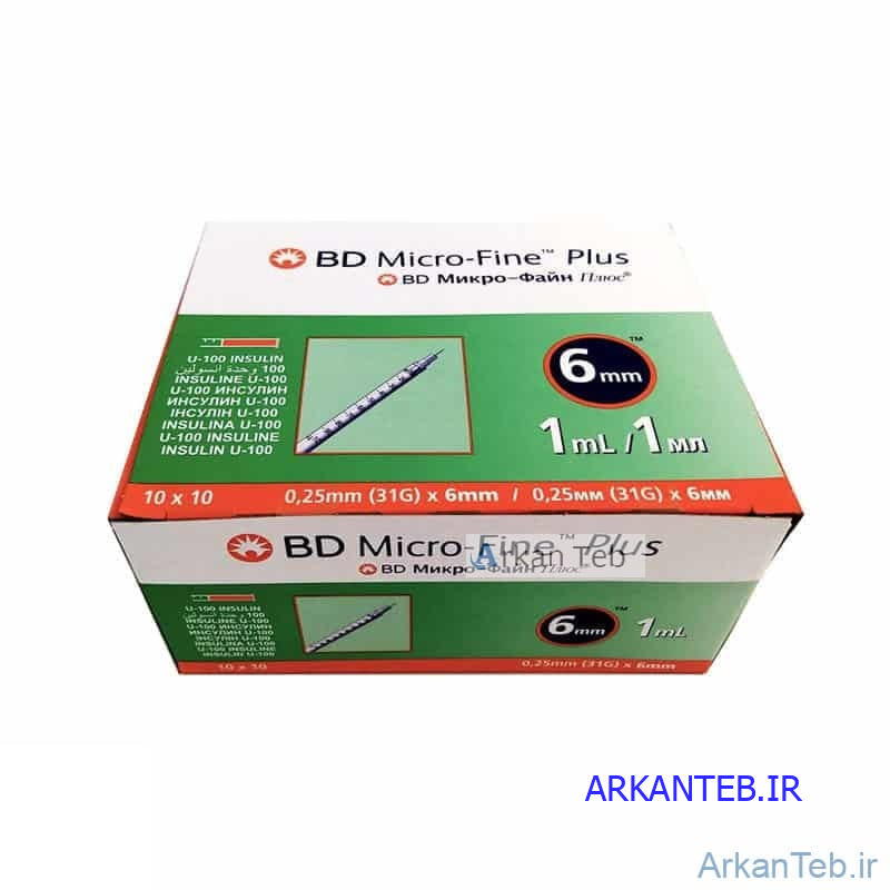 سرنگ بی دی ۱۰۰ واحدی BD micro fine plus 0.5ml سایز ۶mm
