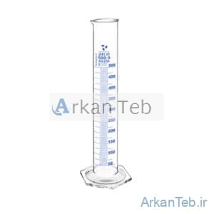مزور شیشه ای 50 میلی لیتر کلاس B با پایه شش گوشه و درجه بندی آبی برند PIP ارکان طب