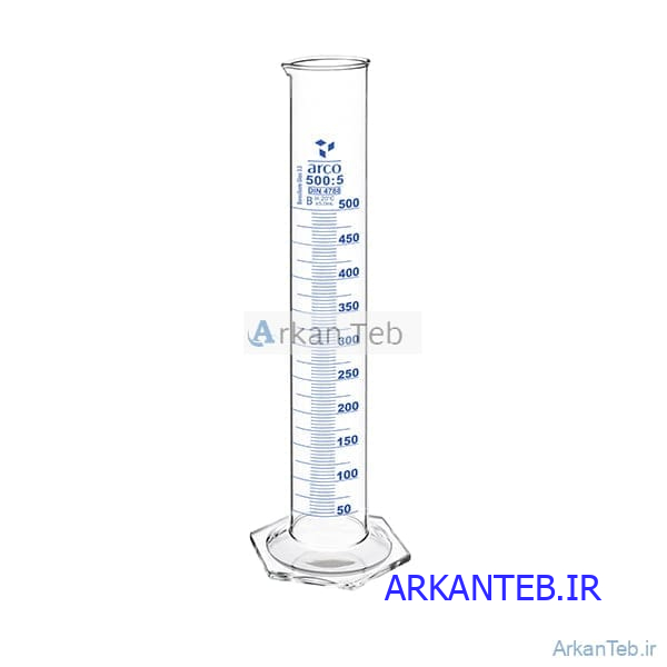 مزور شیشه ای 50 میلی لیتر کلاس B با پایه شش گوشه و درجه بندی آبی برند PIP ارکان طب