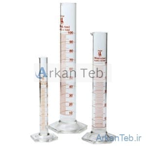 مزور شیشه ای کوتاه 1000 میلی لیتر کلاس B با پایه پلاستیکی شش گوشه و درجه بندی آبی برند PIP ارکان طب