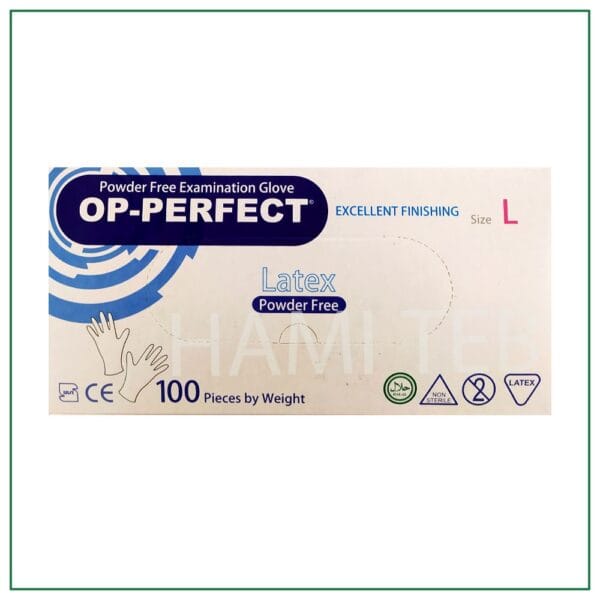 دستکش لاتکس بدون پودر OP-perfect سایز Large ارکان طب