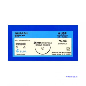 نخ جراحی سوپا سیلک 0(صفر) راند سوزن 26 (بسته 36 عددی) ارکان طب