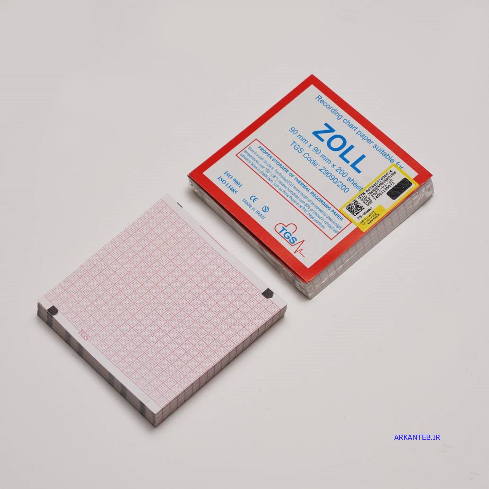 کاغذ کتابی دستگاه الکتروشوک زول سایز 9در9 سانت TGS ارکان طب