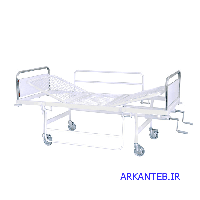تخت بیمار دوشکن مکانیکی با بدساید و چرخ ترمزدار ارکان طب